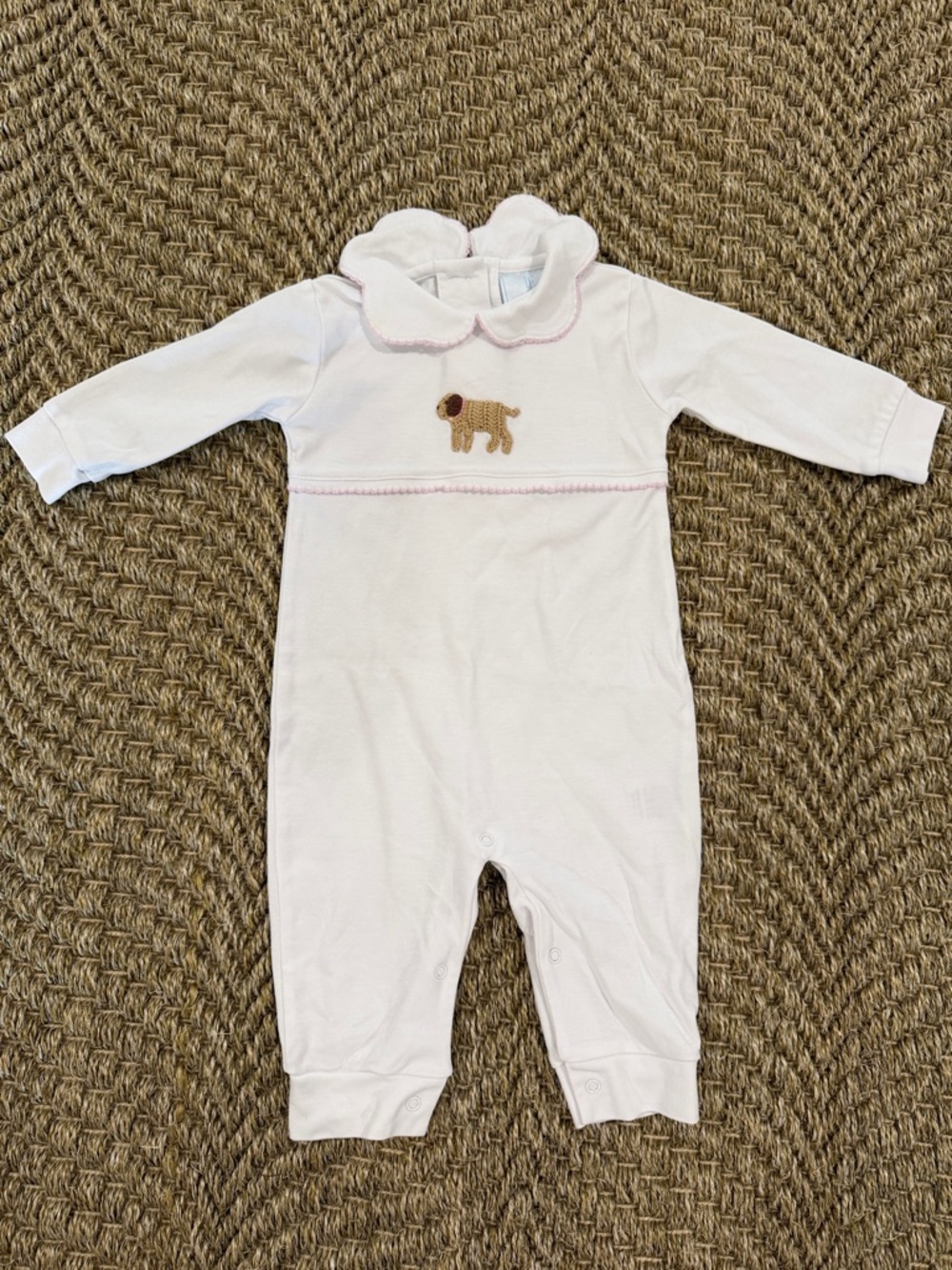 Little English One-Piece Romper with Puppy Embroidery EUC